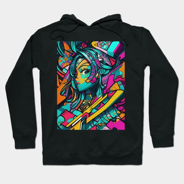 Girl In Urban WallStyle - AI Art Hoodie by Asarteon